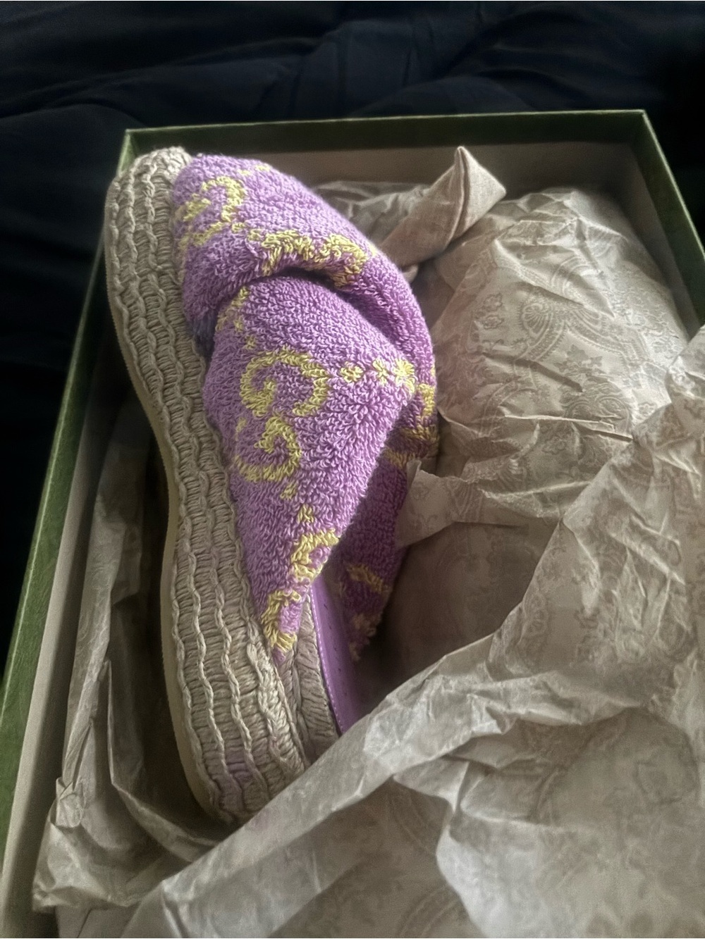 Purple Espadrille Wedge Slide with Yellow Accent